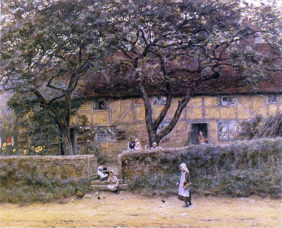  Helen Allingham Children Outside a Cottage - Art Print