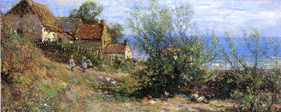  Frederick William Jackson Children Playing near a Cottage - Art Print