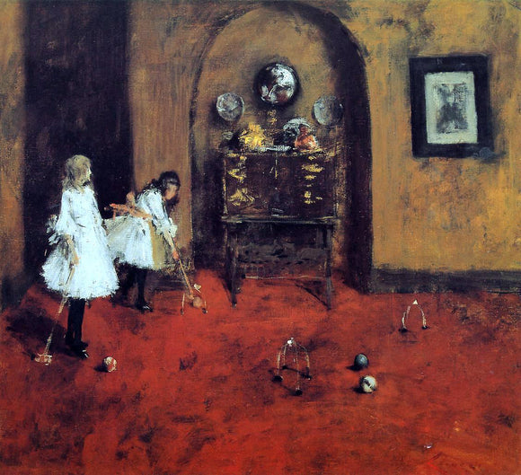  William Merritt Chase Children Playing Parlor Croquet (sketch) - Art Print
