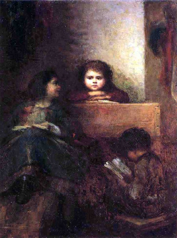  Eastman Johnson Children Reading - Art Print