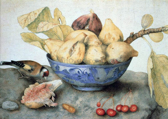  Giovanna Garzoni China Bowl with Figs, a Bird, and Cherries - Art Print