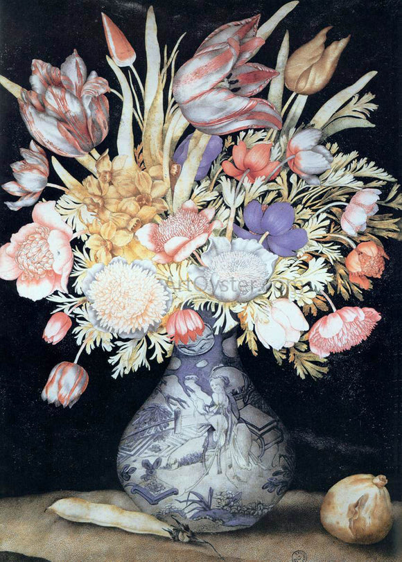  Giovanna Garzoni Chinese Vase with Flowers, a Fig, and a Bean - Art Print