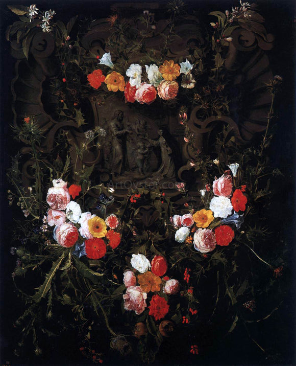  Daniel Seghers Christ and St Therese in a Garland of Flowers - Art Print