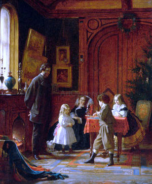  Eastman Johnson Christmas-Time, The Blodgett Family - Art Print