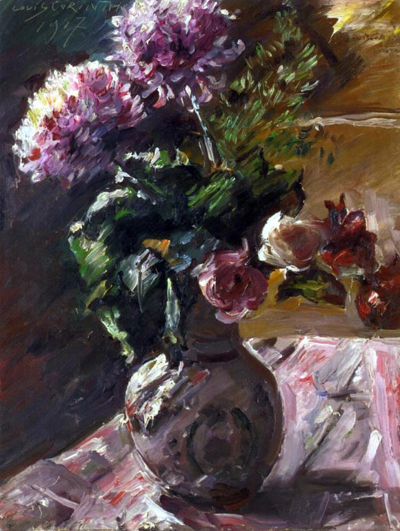  Lovis Corinth Chrysanthemums and Roses in a Jug - Art Print