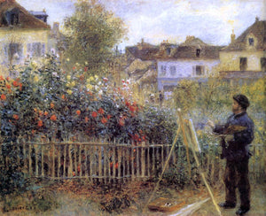  Pierre Auguste Renoir Claude Monet Painting in His Garden at Argenteuil - Art Print