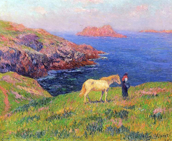  Henri Moret Cliff at Quesant with Horse - Art Print