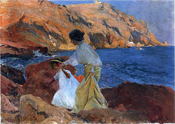  Joaquin Sorolla Y Bastida Clotilde and Elena on the Rocks at Javea - Art Print