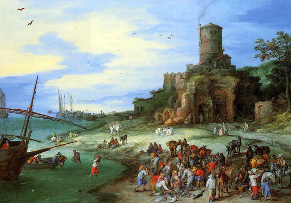  The Elder Jan Bruegel Coastal Landscape with the Tomb of Scipion - Art Print