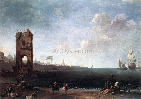  Marco Ricci Coastal View with Tower - Art Print