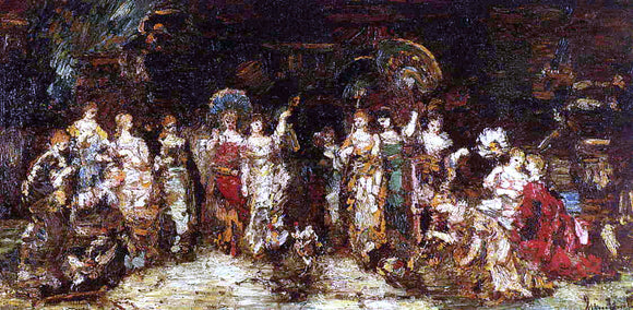 Adolphe-Joseph-Thomas Monticelli Cock Fight in Front of a Group of Young Women - Art Print