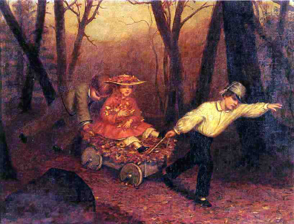  Enoch Wood Perry Collecting Autumn Leaves - Art Print