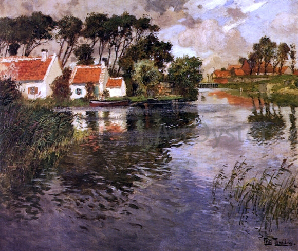  Fritz Thaulow Cottages by a River - Art Print