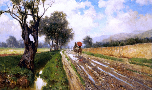  Francesco Lojacono Country Road with Figure - Art Print