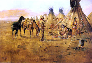  Charles Marion Russell Cowboy Bargaining for an Indian Girl - Art Print