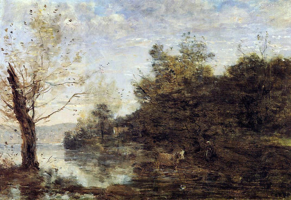  Jean-Baptiste-Camille Corot Cowherd by the Water - Art Print