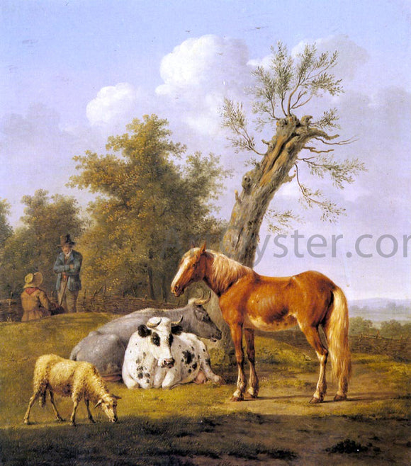  Anthony Oberman Cows, a Horse and a Sheep Resting by a Blasted Oak - Art Print