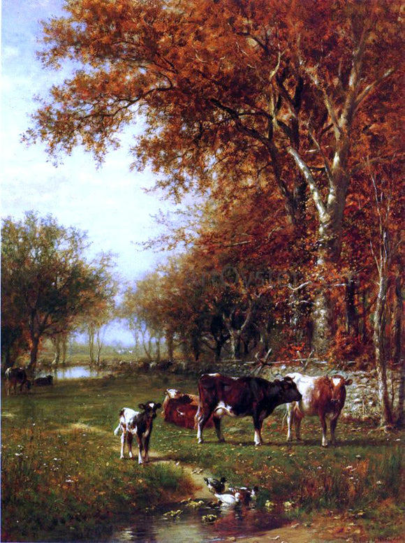  James McDougal Hart Cows before a Watering Hole - Art Print