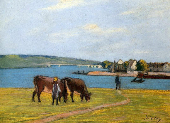  Alfred Sisley Cows by the Seine at Saint-Mammes - Art Print