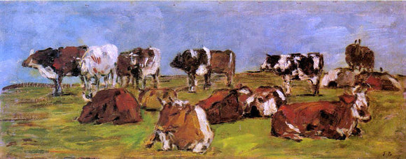  Eugene-Louis Boudin Cows in a Field - Art Print