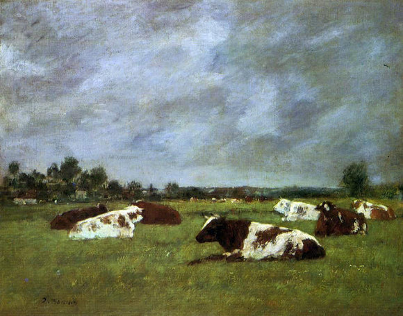  Eugene-Louis Boudin Cows in a Meadow, Morning Effect - Art Print