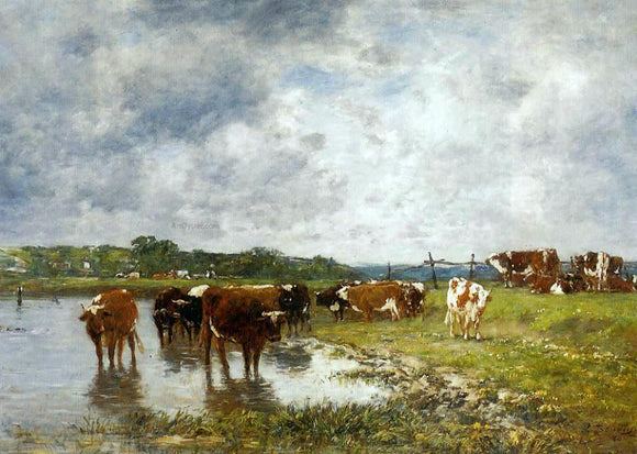  Eugene-Louis Boudin Cows in a Meadow on the Banks of the Toques - Art Print