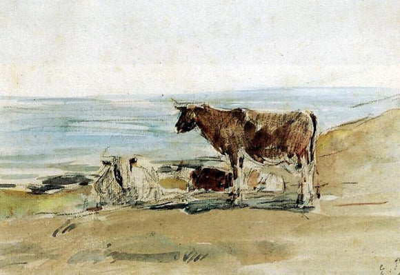  Eugene-Louis Boudin Cows near the Shore - Art Print