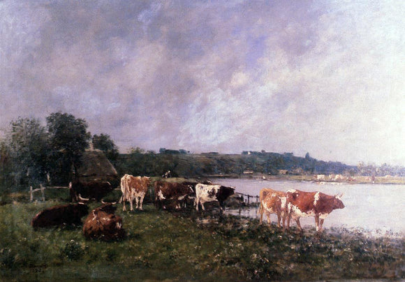  Eugene-Louis Boudin Cows on the Banks of the Touques - Art Print