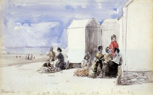  Eugene-Louis Boudin Crinolines on the Beach - Art Print