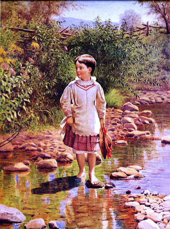  John George Brown Crossing the Brook - Art Print