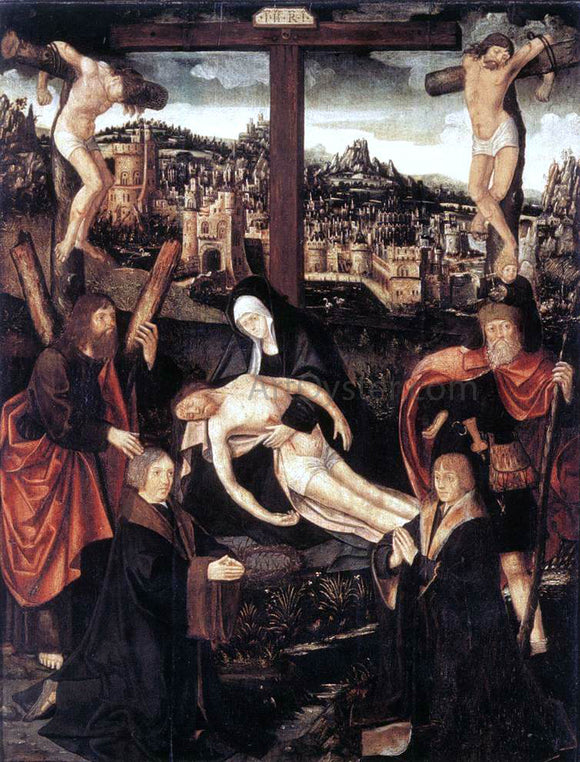  Jacob Cornelisz Van Oostsanen Crucifixion with Donors and Saints - Art Print