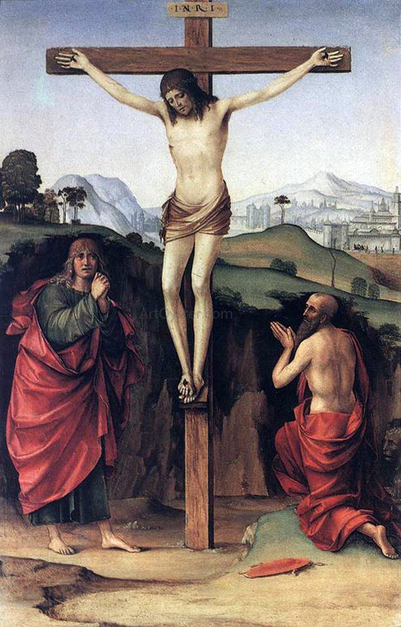  Francesco Francia Crucifixion with Sts John and Jerome - Art Print
