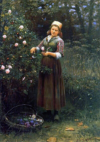  Daniel Ridgway Knight Cutting Roses - Art Print