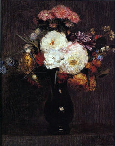  Henri Fantin-Latour Dahlias, Queens Daisies, Roses and Corn Flowers - Art Print