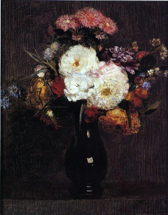  Henri Fantin-Latour Dahlias, Queens Daisies, Roses and Corn Flowers - Art Print