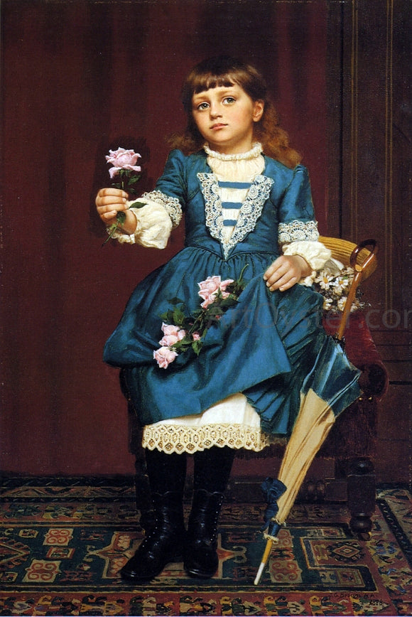  John George Brown Daisy McComb Holding a Pink Rose - Art Print