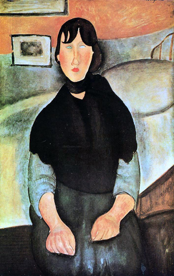  Amedeo Modigliani Dark Young Woman Seated by a Bed - Art Print