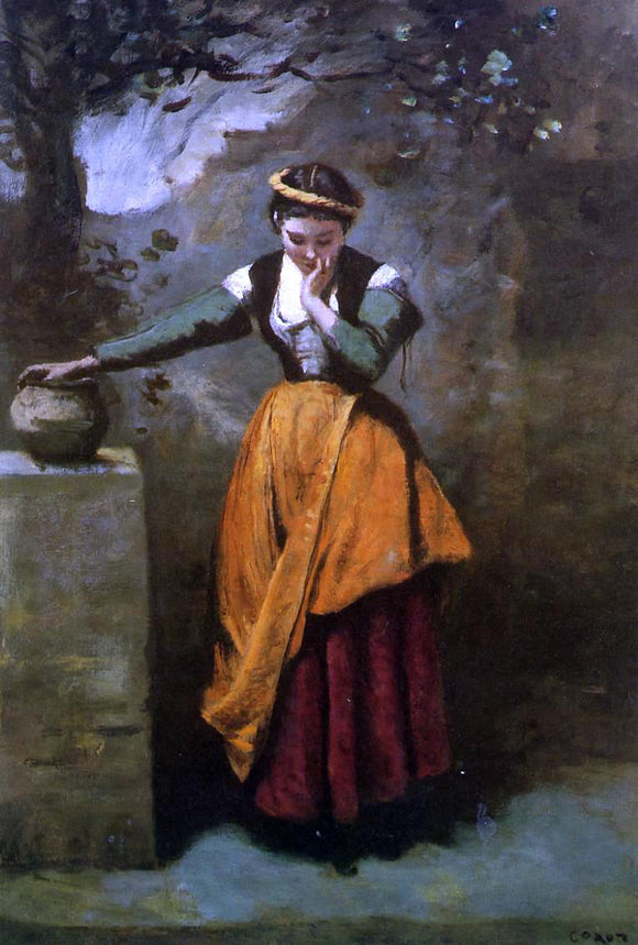  Jean-Baptiste-Camille Corot Daydreaming at the Fountain - Art Print