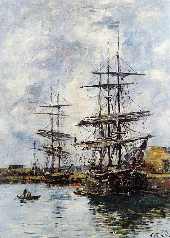  Eugene-Louis Boudin Deauville, Ships at Dock - Art Print