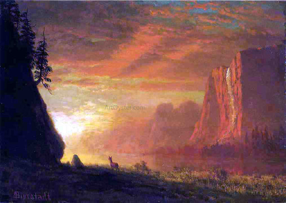  Albert Bierstadt Deer at Sunset - Art Print