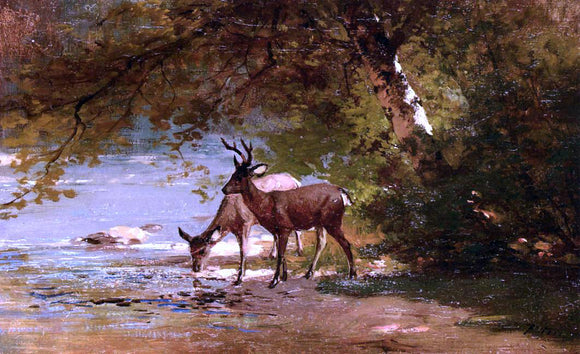  Thomas Hill Deer in a Landscape - Art Print