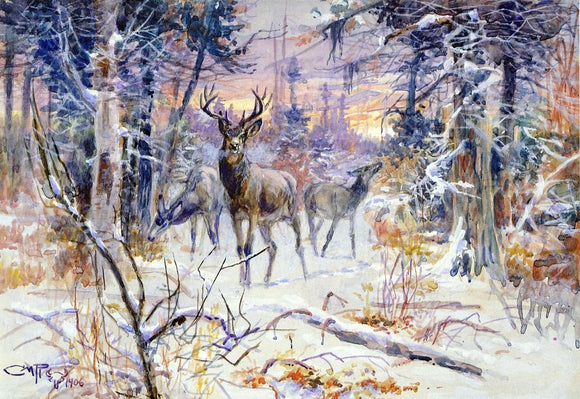  Charles Marion Russell A Deer in a Snowy Forest - Art Print