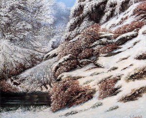  Gustave Courbet Deer in a Snowy Landscape - Art Print