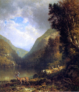  William M Hart Deer in the Adirondacks - Art Print