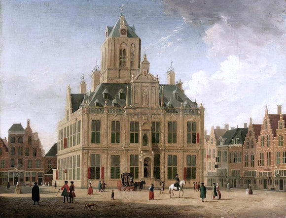  Jan Ten Compe Delft: A View of the Town Hall Seen from the Grote Market - Art Print