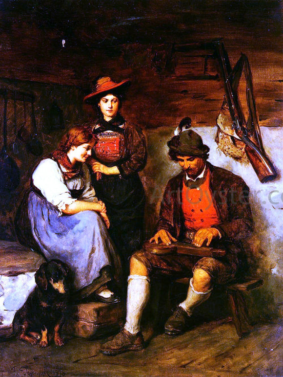  Franz Von Defregger Der Zitherspieler Auf Der Alm, Dem Zwei Madchen Zuhoren - Art Print