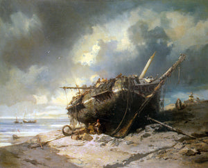  Charles Hoguet Dismantling a Beached Shipwreck - Art Print