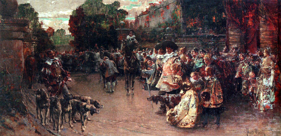  David Eugene Girin Don Quichote Amidst An Elegant Company On A Terrace - Art Print