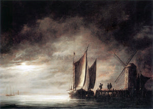  Aelbert Cuyp Dordrecht Harbour by Moonlight - Art Print