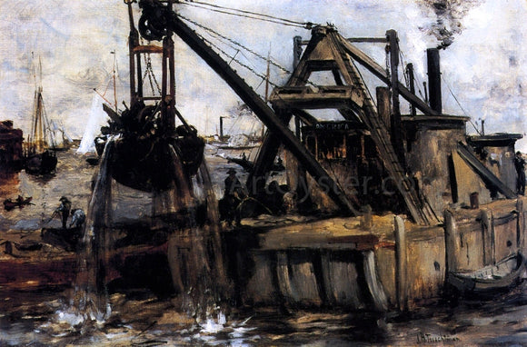  John Twachtman Dredging in the East River - Art Print
